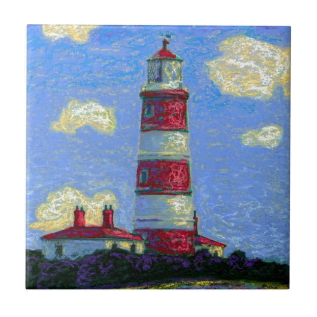 Pastel Lighthouse and Lavender Fields Tile (Front)