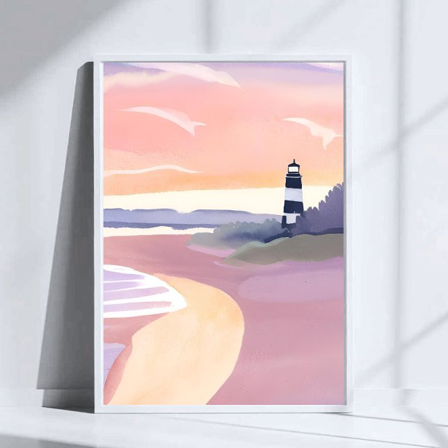 Pastel Lighthouse | Coastal Beach Shore Watercolor Poster (Creator Uploaded)