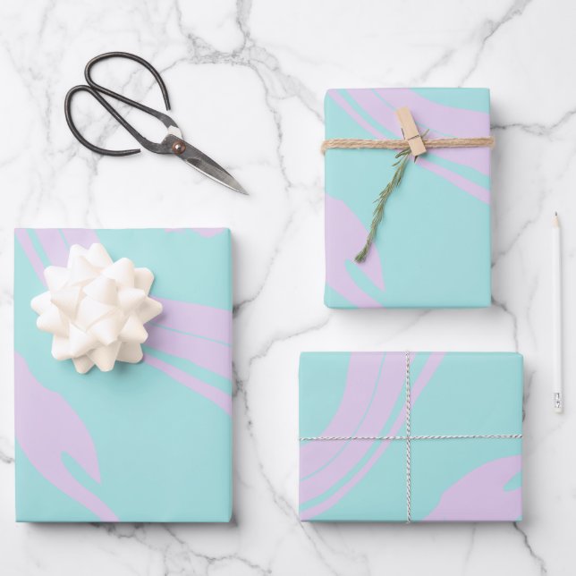 Pastel Lilac Blue Abstract Tie Dye Marble Pattern Wrapping Paper Sheet (Front)