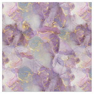 Pastel Lilac, Blue and Gold Glitter Marble Pattern Fabric