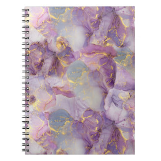 Pastel Lilac, Blue and Gold Glitter Marble Pattern Notebook