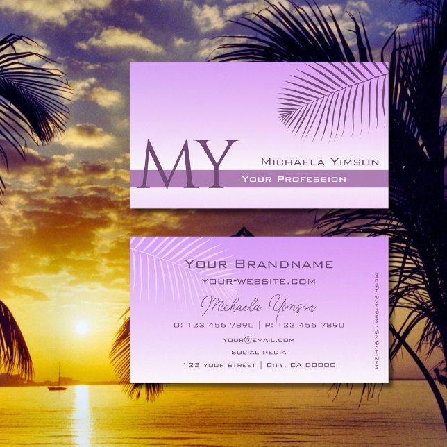 Pastel Lilac Gradient Palm Leaf Monogram Simply Business Card (Creator Uploaded)
