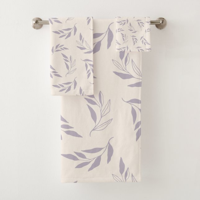 Pastel Lilac Minimalist Floral Nature Pattern Bath Towel Set (Insitu)