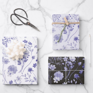 Pastel Lilac Purple Rustic Watercolor Wildflower Wrapping Paper Sheet
