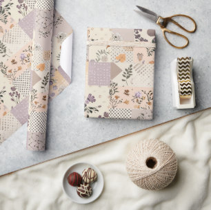 Pastel Lilac Quilt Earthy Gingham Cottagecore  Wrapping Paper