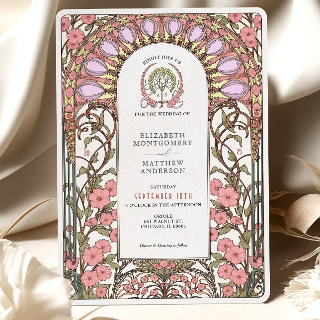 Pastel Lilac & Soft Pink Art Nouveau Wedding Invitation (Creator Uploaded)