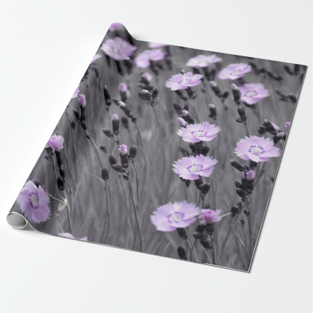 Pastel Lilac Wildflowers Wrapping Paper (Unrolled)