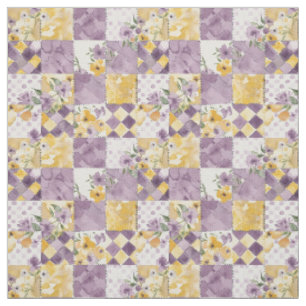 Pastel Lilac Yellow Patchwork Vintage Quilt Fabric