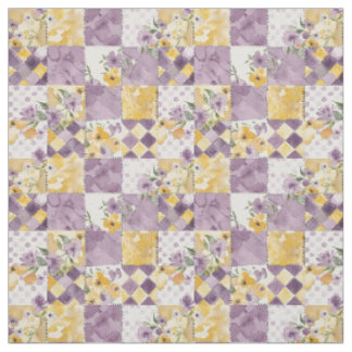 Pastel Lilac Yellow Patchwork Vintage Quilt Fabric