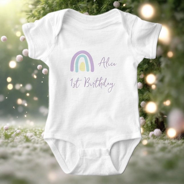 Pastel lilac yellow rainbow 1st Birthday party  Baby Bodysuit (Creator Uploaded)