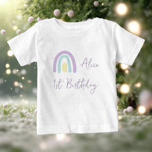 Pastel lilac yellow rainbow 1st Birthday party Baby T-Shirt