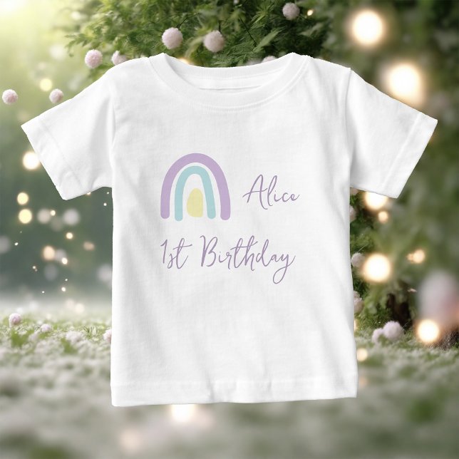 Pastel lilac yellow rainbow 1st Birthday party  Baby T-Shirt (Creator Uploaded)