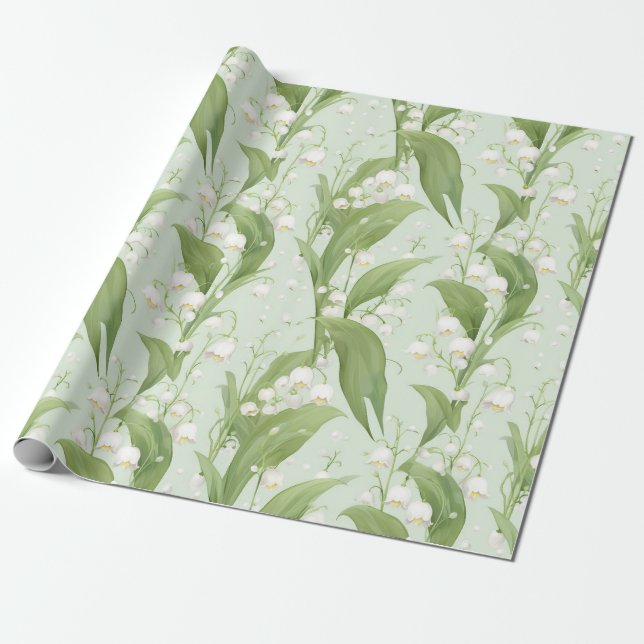 Pastel Lily of the Valley Spring Floral Wrapping Paper (Unrolled)