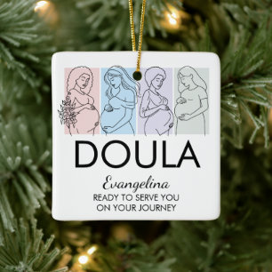 Pastel Line Art QR Logo DOULA Client Gift Ceramic Ornament