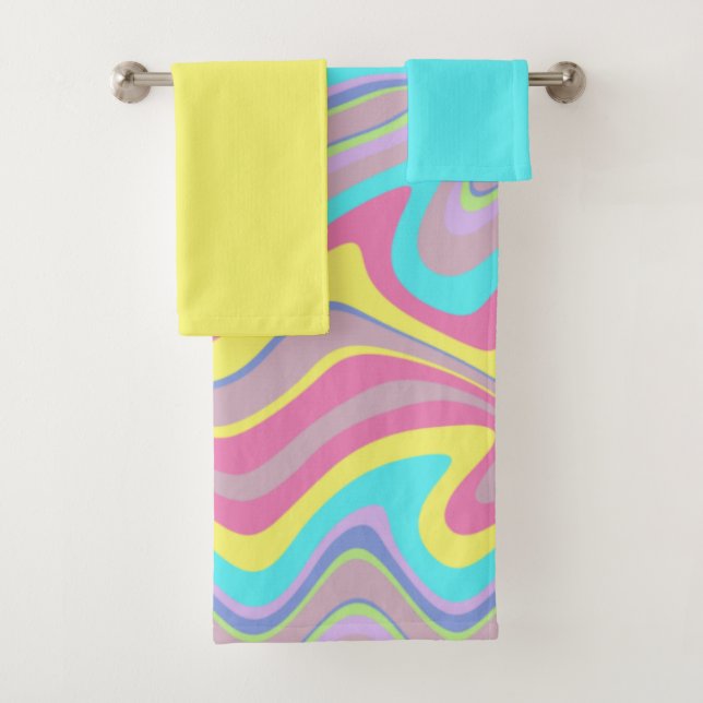 Pastel Liquify Waves Bath Towel Set (Insitu)