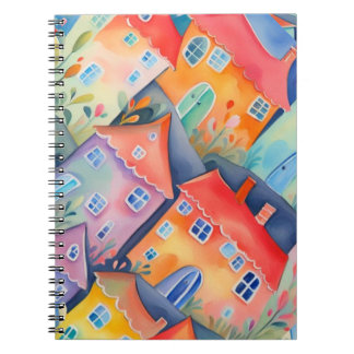 Pastel little houses in soft colour, peaceful colo notebook