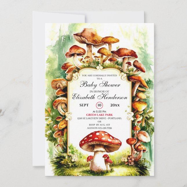 Pastel Little Mushroom Baby Shower Invitation (Front)