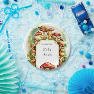 Pastel Little Mushroom Baby Shower Paper Plate
