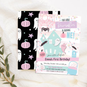 Pastel Little Pumpkin First Birthday Halloween  Invitation