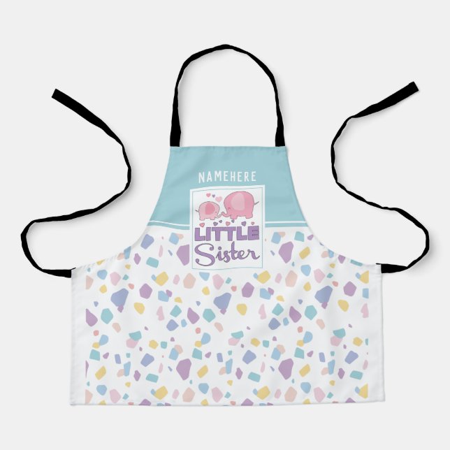 Pastel Little Sister Elephant Colourful Pattern Apron (Front)