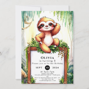 Pastel Little Sloth Birthday Invitation