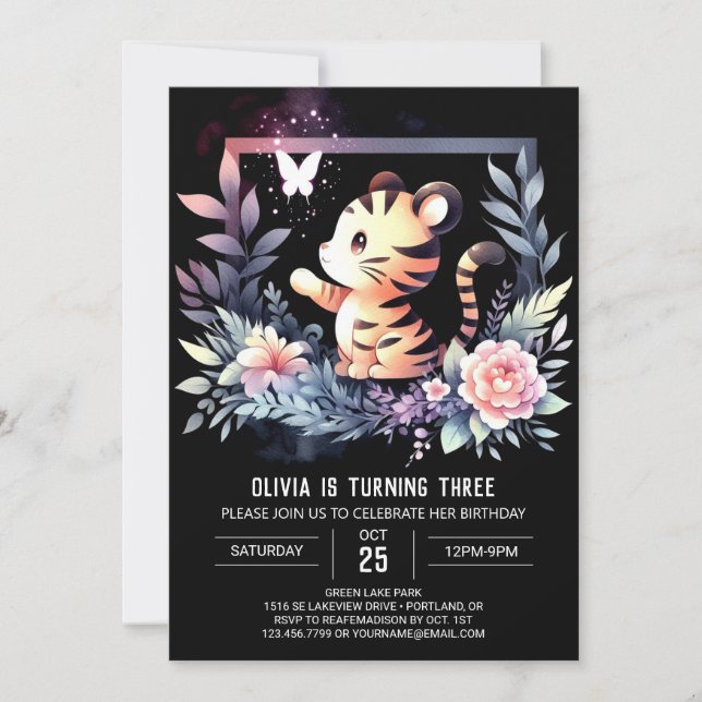 Pastel Little Tiger Birthday Invitation (Front)