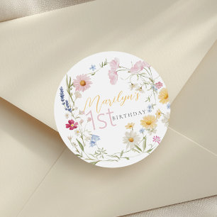 Pastel Little Wildflower Girl 1st Birthday Classic Round Sticker