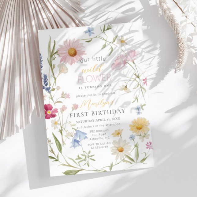 Pastel Little Wildflower Girl 1st Birthday Invitation (Creator Uploaded)