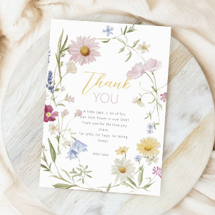 Pastel Little Wildflower Girl 1st Birthday Thank You Card