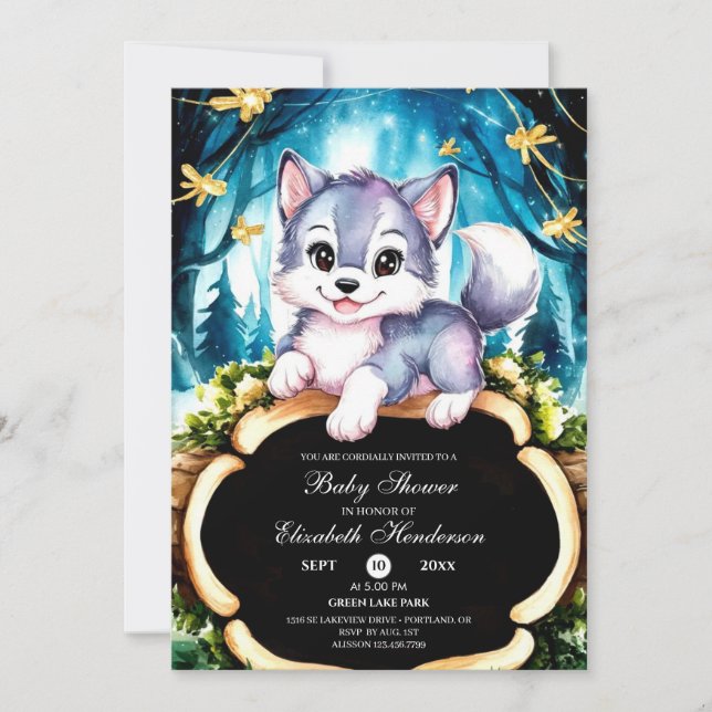 Pastel Little Wolf Baby Shower Invitation (Front)