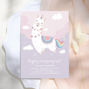 Pastel Llamacorn Rainbow First Birthday Invitation