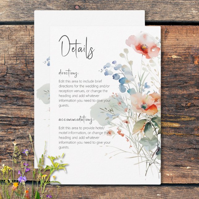 Pastel Loose Wildflowers Modern Wedding Details Enclosure Card (Pastel Loose Wildflowers Modern Wedding Details Enclosure Card)