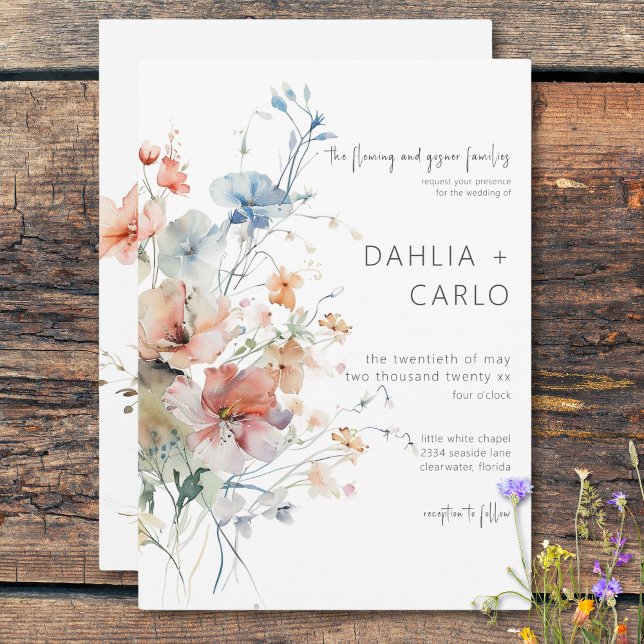 Pastel Loose Wildflowers Modern Wedding Invitation (Pastel Loose Wildflowers Modern Wedding Invitation)