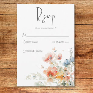 Pastel Loose Wildflowers Modern Wedding RSVP Card