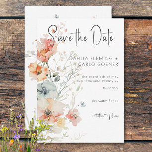 Pastel Loose Wildflowers Modern Wedding Save The Date