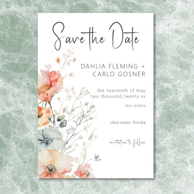 Pastel Loose Wildflowers Modern Wedding Save The Date (Pastel Loose Wildflowers Modern Wedding Save The Date)