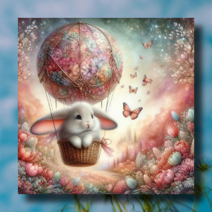 Pastel Lop Ear Bunny Easter Egg Hot Air Balloon Holiday Card