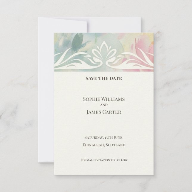 Pastel Lotus Art Nouveau Save The Date Card (Front)