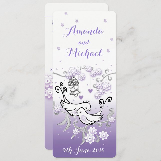 Pastel love birds personalized wedding invite (Front/Back)