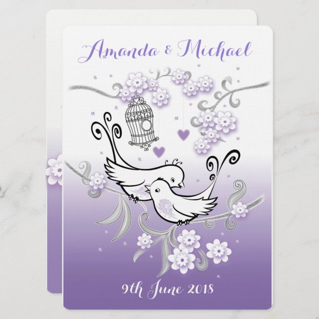 Pastel lovebirds custom large wedding invite (Front/Back)