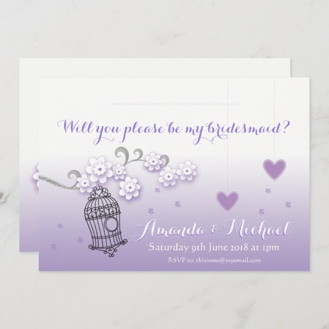 Pastel lovebirds wedding custom Bridesmaid invite (Front/Back)