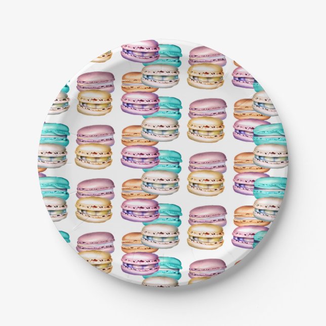 Pastel Macaron Cookie Themed Birthday Party Paper Plate (Front)
