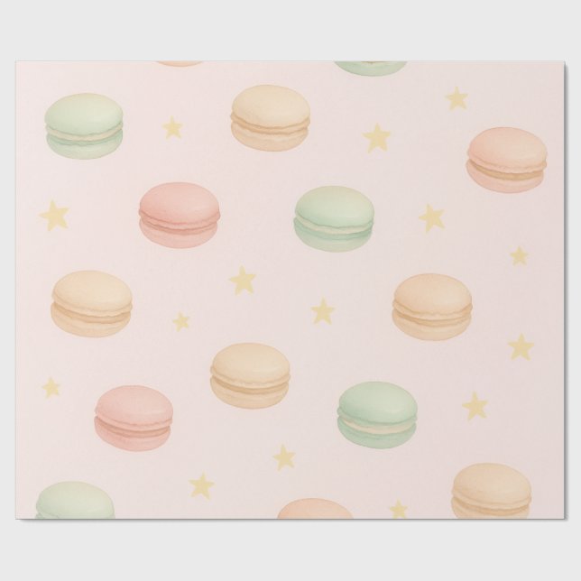 Pastel Macaron & Stars Watercolor Wrapping Paper (Flat)