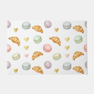 Pastel Macarons and Croissants Seamless Pattern Doormat