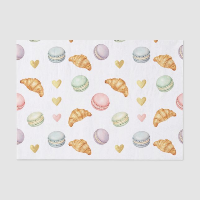 Pastel Macarons and Croissants Seamless Pattern Tissue Paper (Front)