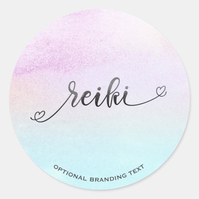 *~*  Pastel Magenta Turquoise Black Glitter REIKI Classic Round Sticker (Front)