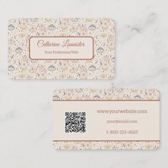 Pastel Magic Hands With Eyes QR Code Business Card (Front/Back)