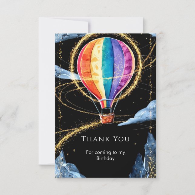 Pastel Magic Hot Air Balloon Birthday Thank You Card (Front)