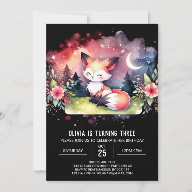 Pastel Magical Fox Birthday digital  Invitation (Front)