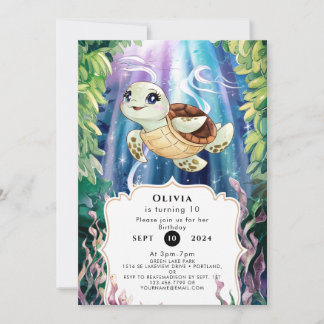 Pastel Magical Kids' Turtle Birthday Invitation